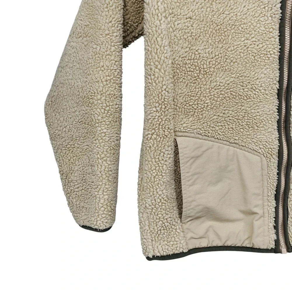 Lands End Kids Sherpa Fleece Hooded Jacket Beige Tan Full‎ Zip Size L 14-16